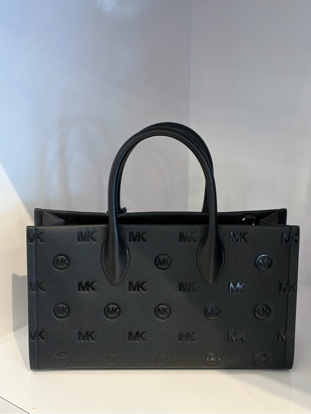 Michael Kors Mirella Medium Logo Debossed Satchel Black - Picture 9 of 12